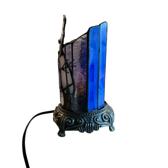 Christmas SNOWMAN Tiffany Style Stained Glass Table Lamp Cast Iron Base Rare - Picture 5 of 9